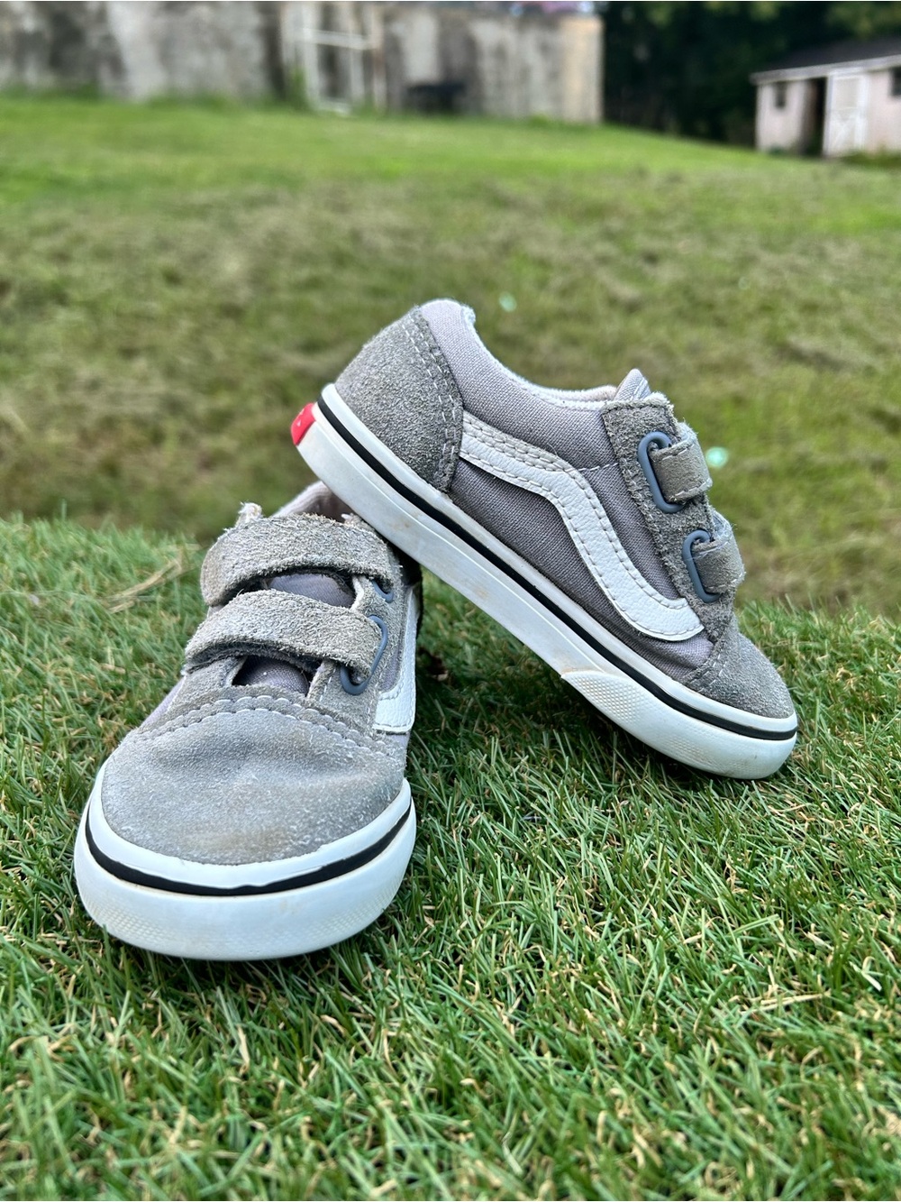 Vans , Classic , Kids size 8,Grey & White) Velcro Double Hook and Loop Straps